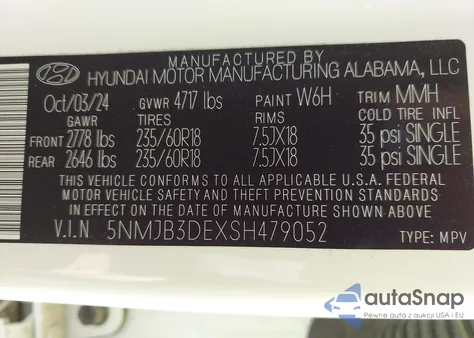 2025 Hyundai Tucson Sel from USA, damaged, VIN 5NMJB3DEXSH479052